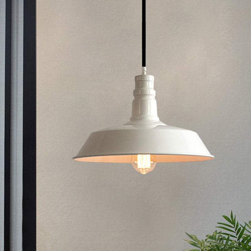 Barn Dining Table Hanging Light Fixture Vintage Stylish Metal 1 Bulb White Ceiling Lamp, 10"/14" Diameter Clearhalo 'Art Deco Pendants' 'Cast Iron' 'Ceiling Lights' 'Ceramic' 'Crystal' 'Industrial Pendants' 'Industrial' 'Metal' 'Middle Century Pendants' 'Pendant Lights' 'Pendants' 'Tiffany' Lighting' 1872012