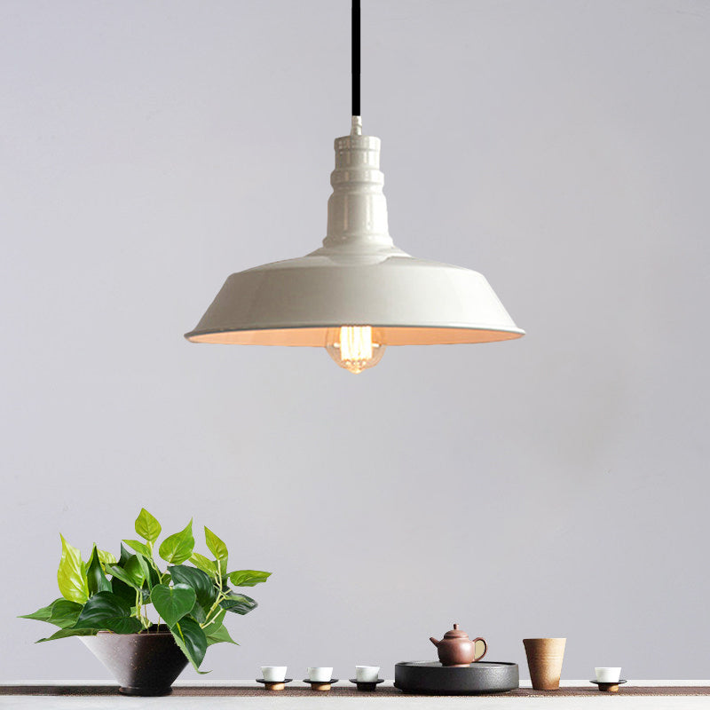 Barn Dining Table Hanging Light Fixture Vintage Stylish Metal 1 Bulb White Ceiling Lamp, 10"/14" Diameter Clearhalo 'Art Deco Pendants' 'Cast Iron' 'Ceiling Lights' 'Ceramic' 'Crystal' 'Industrial Pendants' 'Industrial' 'Metal' 'Middle Century Pendants' 'Pendant Lights' 'Pendants' 'Tiffany' Lighting' 1872013