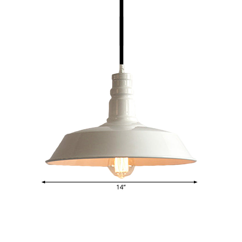 Barn Dining Table Hanging Light Fixture Vintage Stylish Metal 1 Bulb White Ceiling Lamp, 10"/14" Diameter Clearhalo 'Art Deco Pendants' 'Cast Iron' 'Ceiling Lights' 'Ceramic' 'Crystal' 'Industrial Pendants' 'Industrial' 'Metal' 'Middle Century Pendants' 'Pendant Lights' 'Pendants' 'Tiffany' Lighting' 1872016