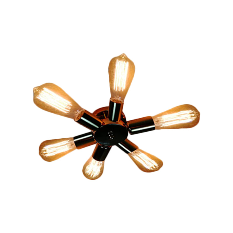 Antique Style Exposed Bulb Semi Flush Pendant Light 3/6 Lights Metal Ceiling Fixture in Brass for Farmhouse Clearhalo 'Ceiling Lights' 'Close To Ceiling Lights' 'Close to ceiling' 'Flush mount' 'Industrial Flush Mount' Lighting' 1872031