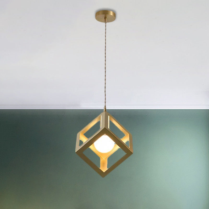 Gold Finish Square/Triangle Pendant Lighting Industrial Metal 1 Head Dining Room Hanging Lamp with Wire Frame Clearhalo 'Art Deco Pendants' 'Cast Iron' 'Ceiling Lights' 'Ceramic' 'Crystal' 'Industrial Pendants' 'Industrial' 'Metal' 'Middle Century Pendants' 'Pendant Lights' 'Pendants' 'Tiffany' Lighting' 1872064