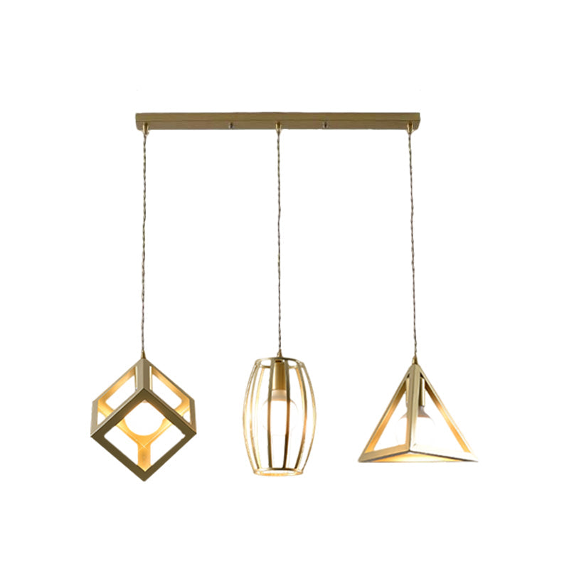 Metal Golden Hanging Lamp Wire Frame 3 Lights Farmhouse Suspended Light with Round/Linear Canopy for Living Room Clearhalo 'Ceiling Lights' 'Modern Pendants' 'Modern' 'Pendant Lights' 'Pendants' Lighting' 1872091
