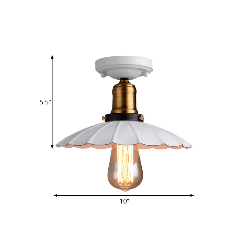Retro Stylish Scalloped Edge Ceiling Lighting 1 Bulb Metallic Semi Flush Light Fixture in Black/White for Corridor Clearhalo 'Ceiling Lights' 'Close To Ceiling Lights' 'Close to ceiling' 'Flush mount' 'Industrial Flush Mount' Lighting' 1872168