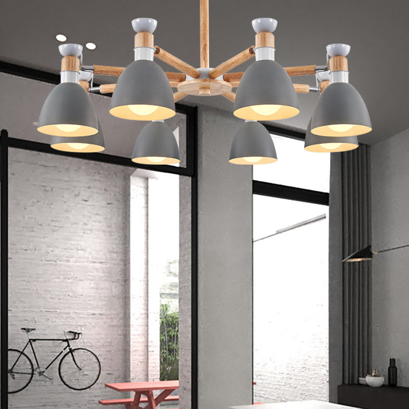 Metal Domed Ceiling Pendant Classroom Kindergarten 8 Lights Modern Chandelier Grey Clearhalo 'Ceiling Lights' 'Chandeliers' Lighting' options 187216_304bedf4-6675-4338-861b-96ed9fba0782