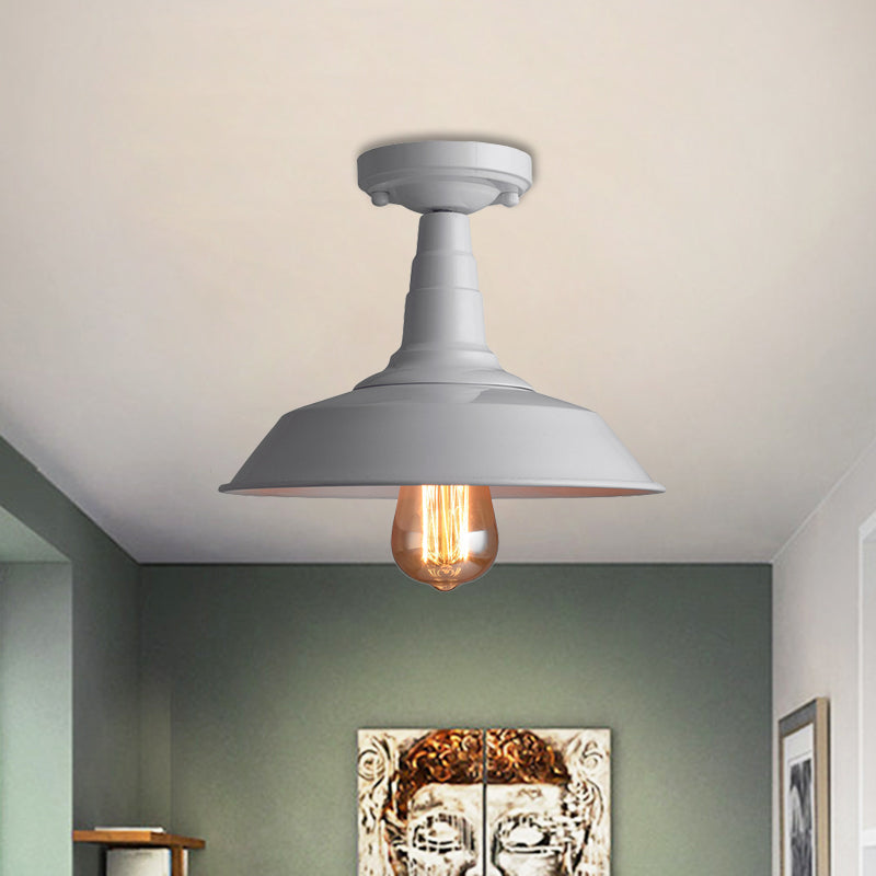 Barn Shade Metal Ceiling Mounted Light Vintage Style 1 Head Foyer Semi-Flush Ceiling Light in Black/White White Clearhalo 'Ceiling Lights' 'Close To Ceiling Lights' 'Close to ceiling' 'Flush mount' 'Industrial Flush Mount' Lighting' 1872194