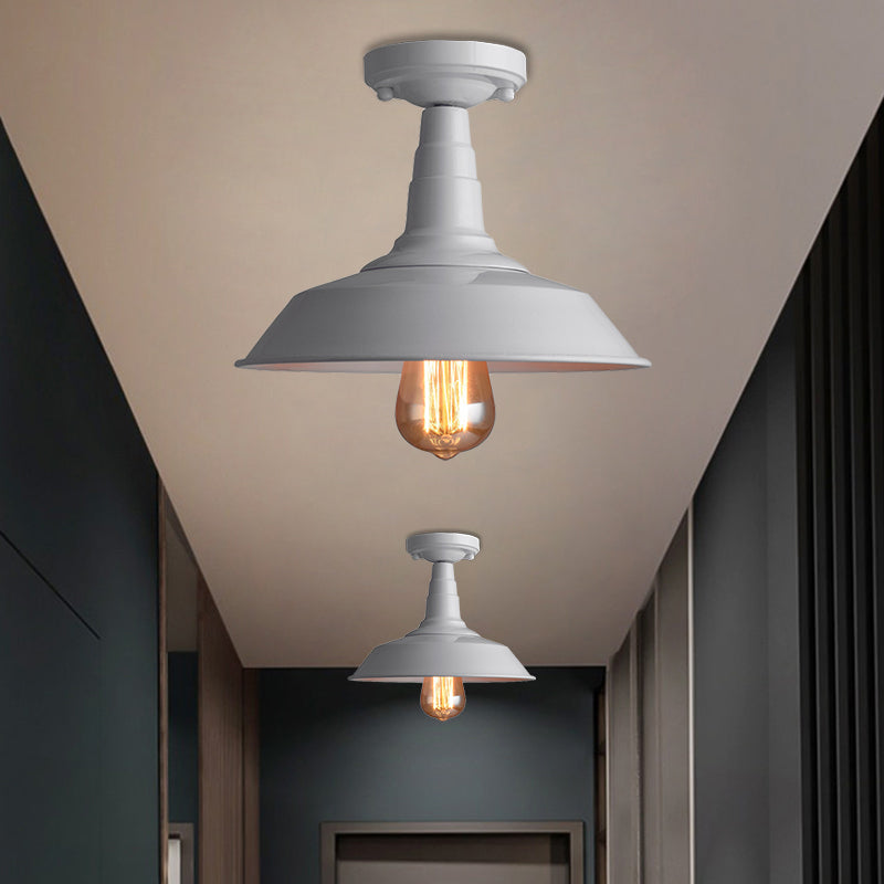 Barn Shade Metal Ceiling Mounted Light Vintage Style 1 Head Foyer Semi-Flush Ceiling Light in Black/White Clearhalo 'Ceiling Lights' 'Close To Ceiling Lights' 'Close to ceiling' 'Flush mount' 'Industrial Flush Mount' Lighting' 1872196