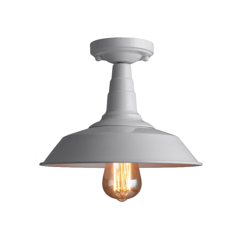 Barn Shade Metal Ceiling Mounted Light Vintage Style 1 Head Foyer Semi-Flush Ceiling Light in Black/White Clearhalo 'Ceiling Lights' 'Close To Ceiling Lights' 'Close to ceiling' 'Flush mount' 'Industrial Flush Mount' Lighting' 1872197