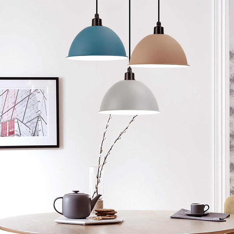 Metal Black/Gray Suspension Lamp Dome Shade 1 Bulb Industrial Style Pendant Light for Dining Room, 12"/14" W Clearhalo 'Art Deco Pendants' 'Black' 'Cast Iron' 'Ceiling Lights' 'Ceramic' 'Crystal' 'Industrial Pendants' 'Industrial' 'Metal' 'Middle Century Pendants' 'Pendant Lights' 'Pendants' 'Rustic Pendants' 'Tiffany' Lighting' 1872299