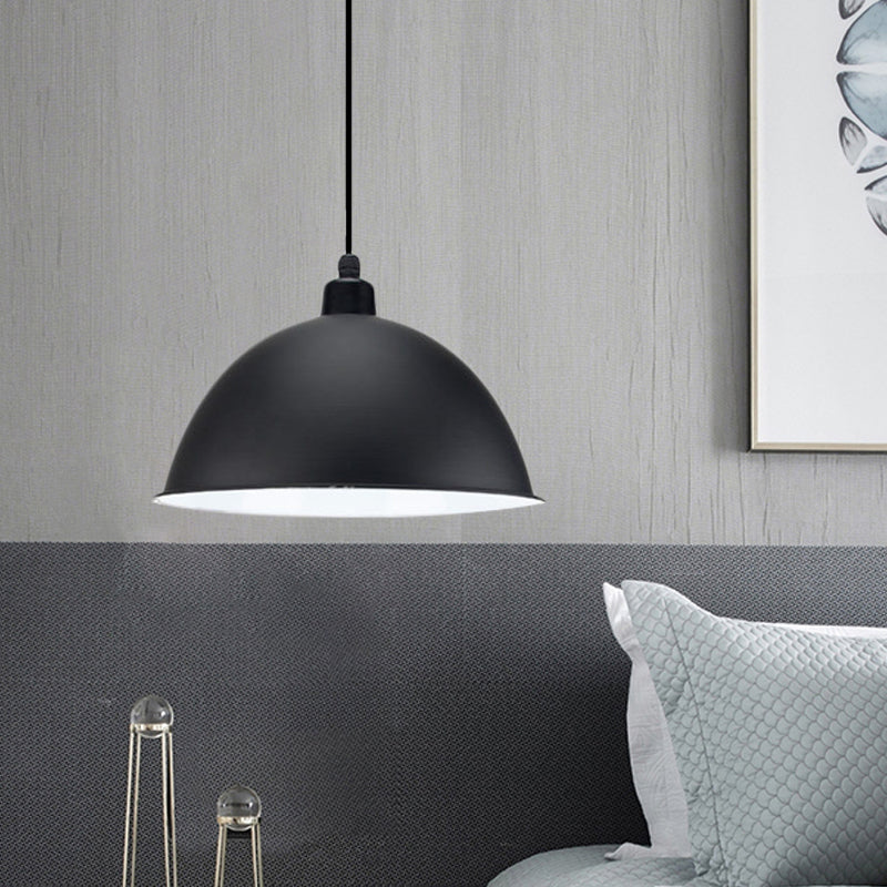 Metal Black/Gray Suspension Lamp Dome Shade 1 Bulb Industrial Style Pendant Light for Dining Room, 12"/14" W Clearhalo 'Art Deco Pendants' 'Black' 'Cast Iron' 'Ceiling Lights' 'Ceramic' 'Crystal' 'Industrial Pendants' 'Industrial' 'Metal' 'Middle Century Pendants' 'Pendant Lights' 'Pendants' 'Rustic Pendants' 'Tiffany' Lighting' 1872307