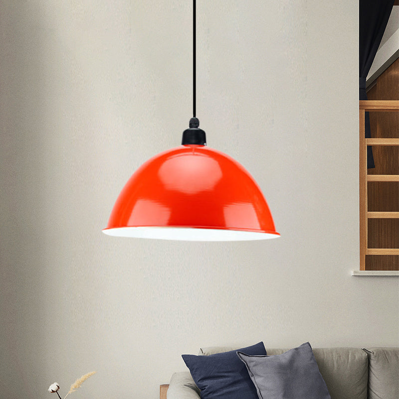 Metal Black/Gray Suspension Lamp Dome Shade 1 Bulb Industrial Style Pendant Light for Dining Room, 12"/14" W Red Clearhalo 'Art Deco Pendants' 'Black' 'Cast Iron' 'Ceiling Lights' 'Ceramic' 'Crystal' 'Industrial Pendants' 'Industrial' 'Metal' 'Middle Century Pendants' 'Pendant Lights' 'Pendants' 'Rustic Pendants' 'Tiffany' Lighting' 1872313