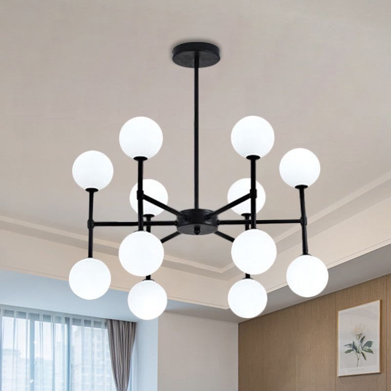 Bubble Shade Living Room Chandelier Lighting Opal Glass 12 Light Modern Ceiling Pendant in Black/Gold Black Clearhalo 'Ceiling Lights' 'Chandeliers' 'Modern Chandeliers' 'Modern' Lighting' 1872513