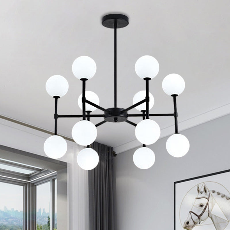 Bubble Shade Living Room Chandelier Lighting Opal Glass 12 Light Modern Ceiling Pendant in Black/Gold Clearhalo 'Ceiling Lights' 'Chandeliers' 'Modern Chandeliers' 'Modern' Lighting' 1872515