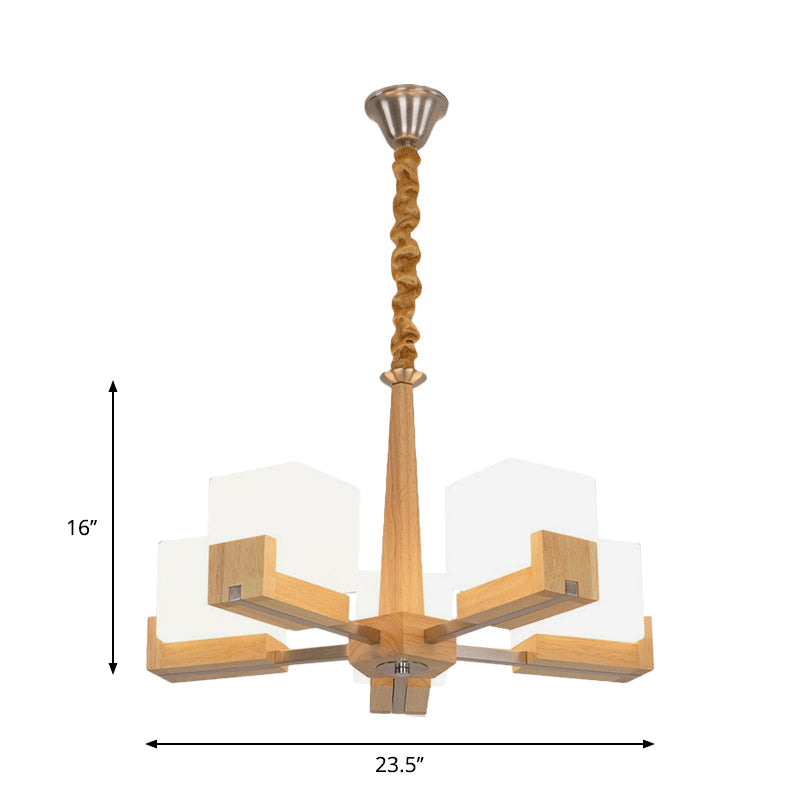 Glass Cube Ceiling Lamp 3/5/8 Heads Nordic Chandelier Lighting in Wood for Living Room Clearhalo 'Carpenter Chandeliers' 'Ceiling Lights' 'Chandeliers' 'Industrial' 'Modern Chandeliers' 'Modern' Lighting' 1872639