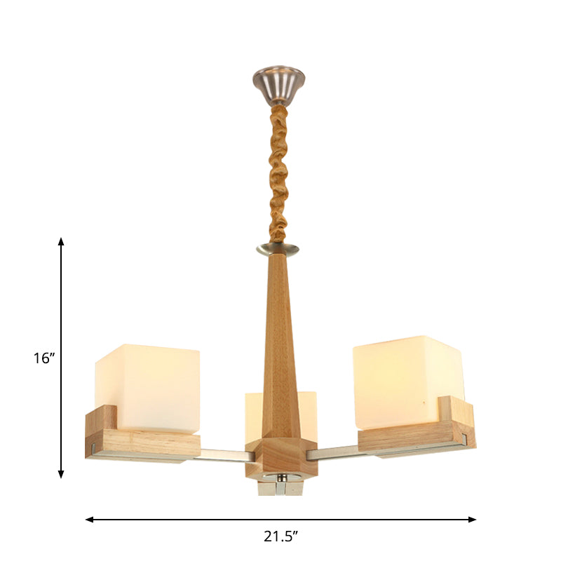 Glass Cube Ceiling Lamp 3/5/8 Heads Nordic Chandelier Lighting in Wood for Living Room Clearhalo 'Carpenter Chandeliers' 'Ceiling Lights' 'Chandeliers' 'Industrial' 'Modern Chandeliers' 'Modern' Lighting' 1872643
