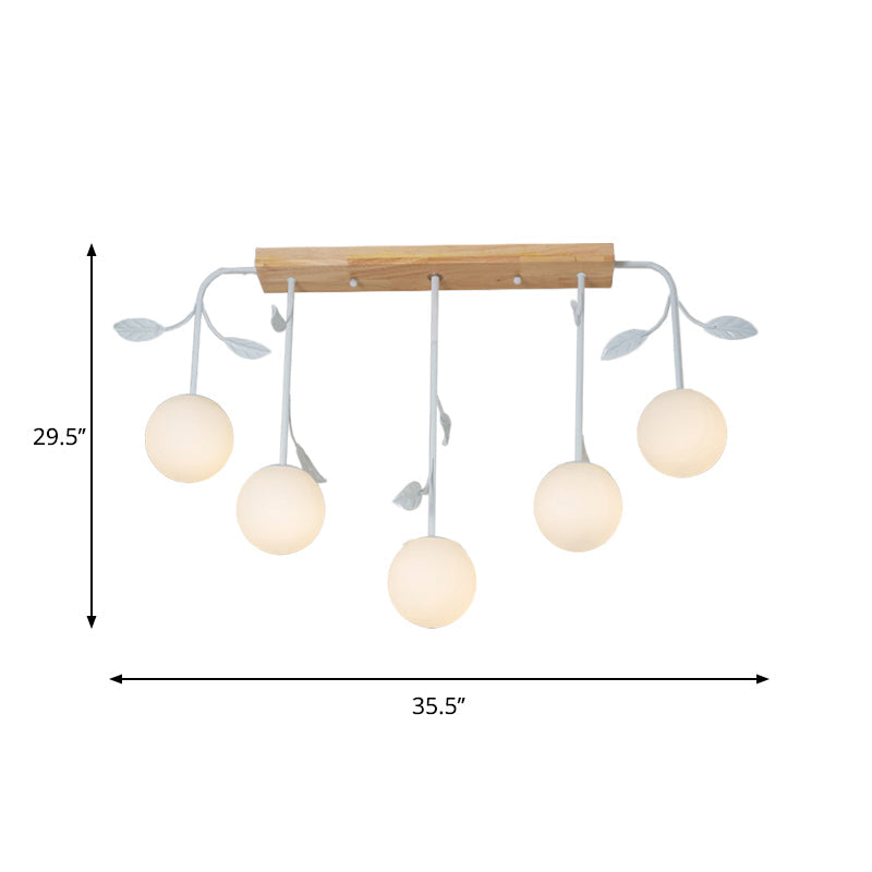 3/5 Lights Orb Island Light Modern Simple Milky Glass Ceiling Lamp with Wooden Canopy Clearhalo 'Ceiling Lights' 'Island Lights' Lighting' 1872679