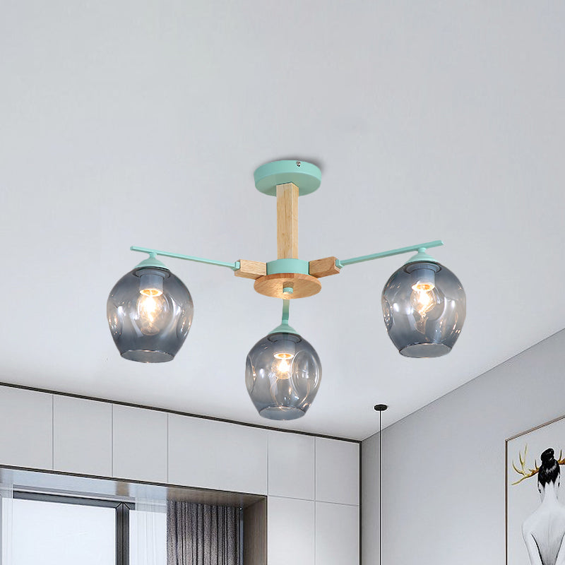 Smoke Gray Modo Hanging Light Fixture 3/6 Light Modern Glass Pendant Chandelier for Living Room 3 Green Clearhalo 'Carpenter Chandeliers' 'Ceiling Lights' 'Chandeliers' 'Industrial' 'Modern Chandeliers' 'Modern' Lighting' 1872736