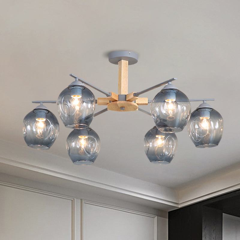 Smoke Gray Modo Hanging Light Fixture 3/6 Light Modern Glass Pendant Chandelier for Living Room 6 Grey Clearhalo 'Carpenter Chandeliers' 'Ceiling Lights' 'Chandeliers' 'Industrial' 'Modern Chandeliers' 'Modern' Lighting' 1872740