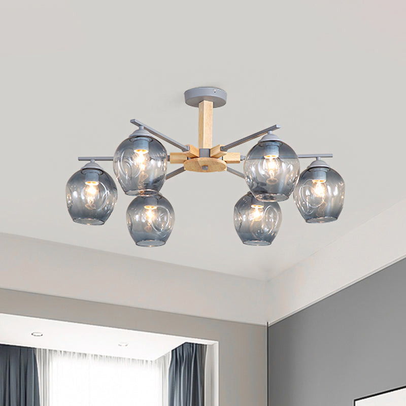 Smoke Gray Modo Hanging Light Fixture 3/6 Light Modern Glass Pendant Chandelier for Living Room Clearhalo 'Carpenter Chandeliers' 'Ceiling Lights' 'Chandeliers' 'Industrial' 'Modern Chandeliers' 'Modern' Lighting' 1872741