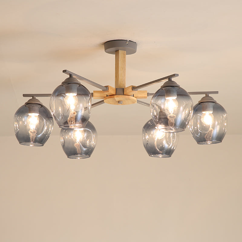 Smoke Gray Modo Hanging Light Fixture 3/6 Light Modern Glass Pendant Chandelier for Living Room Clearhalo 'Carpenter Chandeliers' 'Ceiling Lights' 'Chandeliers' 'Industrial' 'Modern Chandeliers' 'Modern' Lighting' 1872742