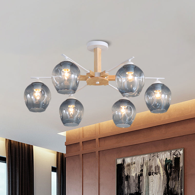 Smoke Gray Modo Hanging Light Fixture 3/6 Light Modern Glass Pendant Chandelier for Living Room 6 White Clearhalo 'Carpenter Chandeliers' 'Ceiling Lights' 'Chandeliers' 'Industrial' 'Modern Chandeliers' 'Modern' Lighting' 1872745