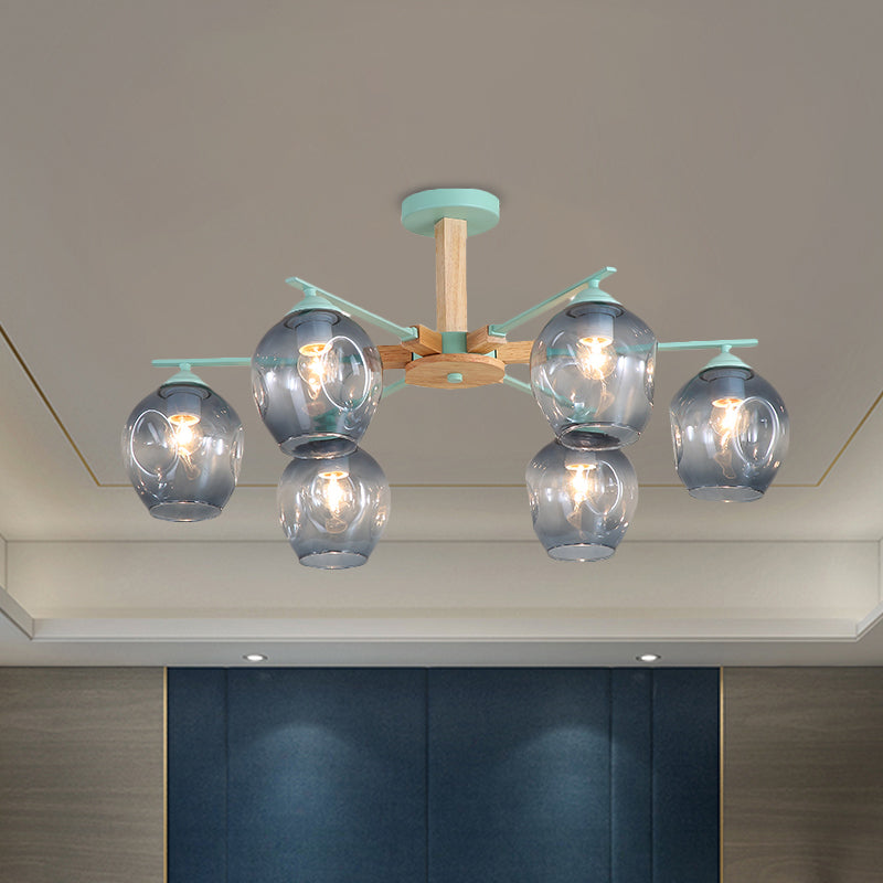 Smoke Gray Modo Hanging Light Fixture 3/6 Light Modern Glass Pendant Chandelier for Living Room 6 Green Clearhalo 'Carpenter Chandeliers' 'Ceiling Lights' 'Chandeliers' 'Industrial' 'Modern Chandeliers' 'Modern' Lighting' 1872749