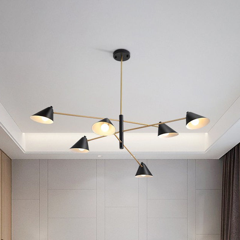 Black Cone Shade Chandelier Light 4/6/8 Lights Contemporary Metal Hanging Lamp for Sitting Room Clearhalo 'Ceiling Lights' 'Chandeliers' 'Modern Chandeliers' 'Modern' Lighting' 1872786