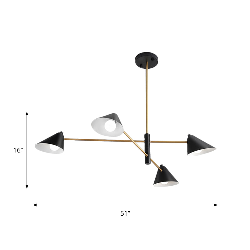 Black Cone Shade Chandelier Light 4/6/8 Lights Contemporary Metal Hanging Lamp for Sitting Room Clearhalo 'Ceiling Lights' 'Chandeliers' 'Modern Chandeliers' 'Modern' Lighting' 1872793