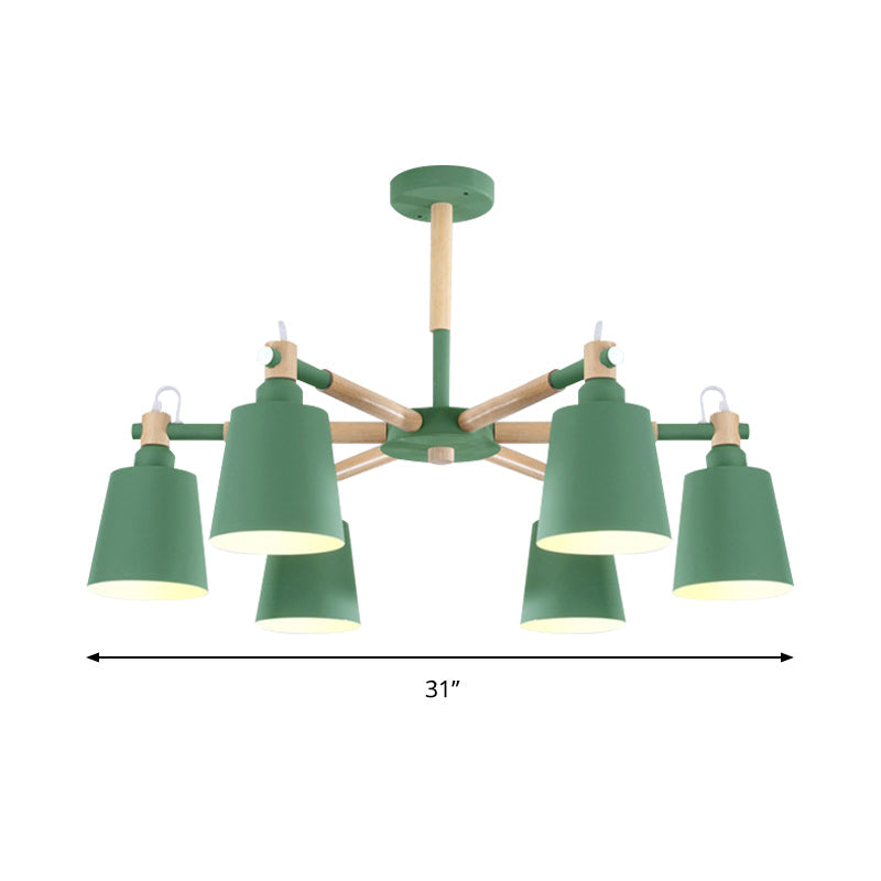 Baby Bedroom Bucket Chandelier Metal Wood 6 Lights Macaron Loft Suspension Light Clearhalo 'Ceiling Lights' 'Chandeliers' Lighting' options 187355