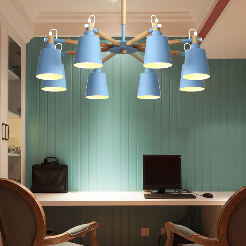 Metal Bucket Shade Chandelier 8 Lights Macaron Stylish Hanging Light for Boys Girls Bedroom Clearhalo 'Ceiling Lights' 'Chandeliers' Lighting' options 187375