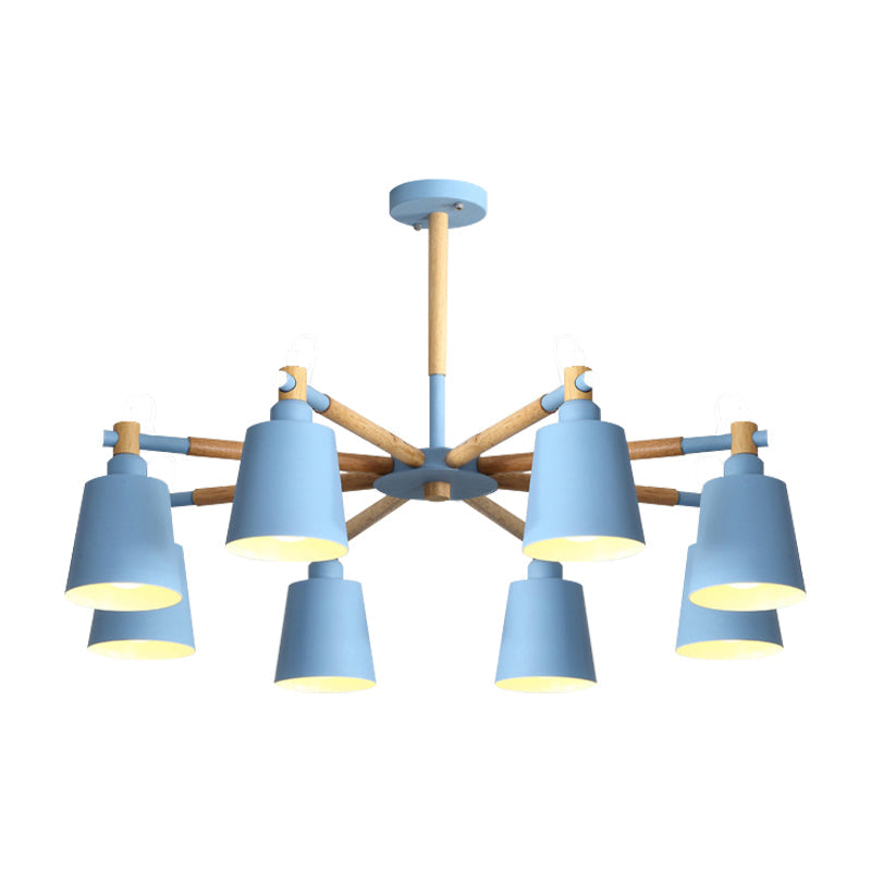 Metal Bucket Shade Chandelier 8 Lights Macaron Stylish Hanging Light for Boys Girls Bedroom Clearhalo 'Ceiling Lights' 'Chandeliers' Lighting' options 187377