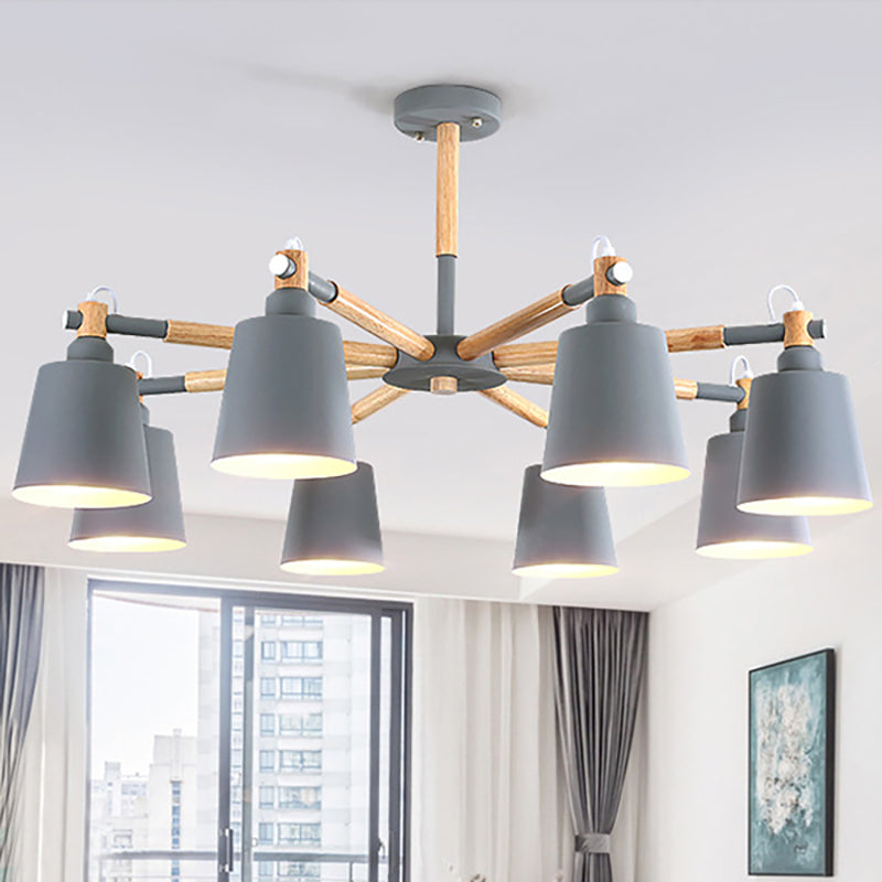 Metal Bucket Shade Chandelier 8 Lights Macaron Stylish Hanging Light for Boys Girls Bedroom Clearhalo 'Ceiling Lights' 'Chandeliers' Lighting' options 187378