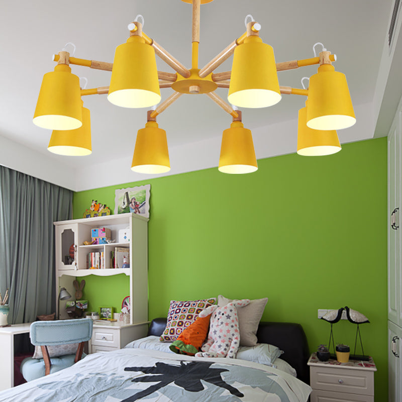 Metal Bucket Shade Chandelier 8 Lights Macaron Stylish Hanging Light for Boys Girls Bedroom Clearhalo 'Ceiling Lights' 'Chandeliers' Lighting' options 187386