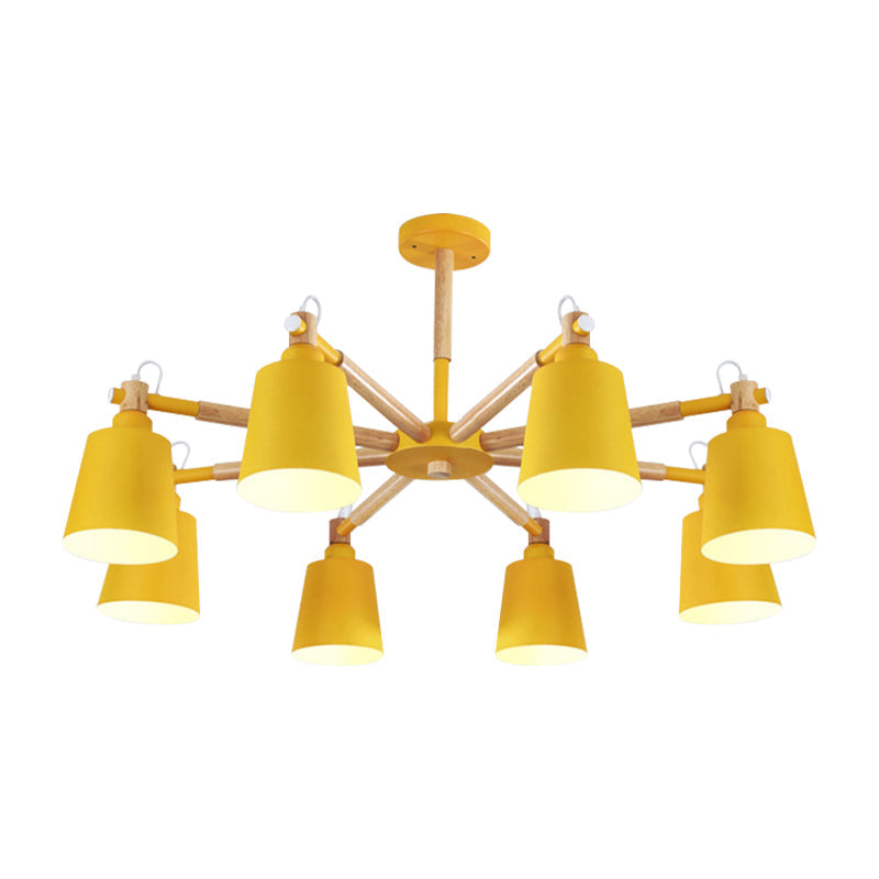 Metal Bucket Shade Chandelier 8 Lights Macaron Stylish Hanging Light for Boys Girls Bedroom Clearhalo 'Ceiling Lights' 'Chandeliers' Lighting' options 187388