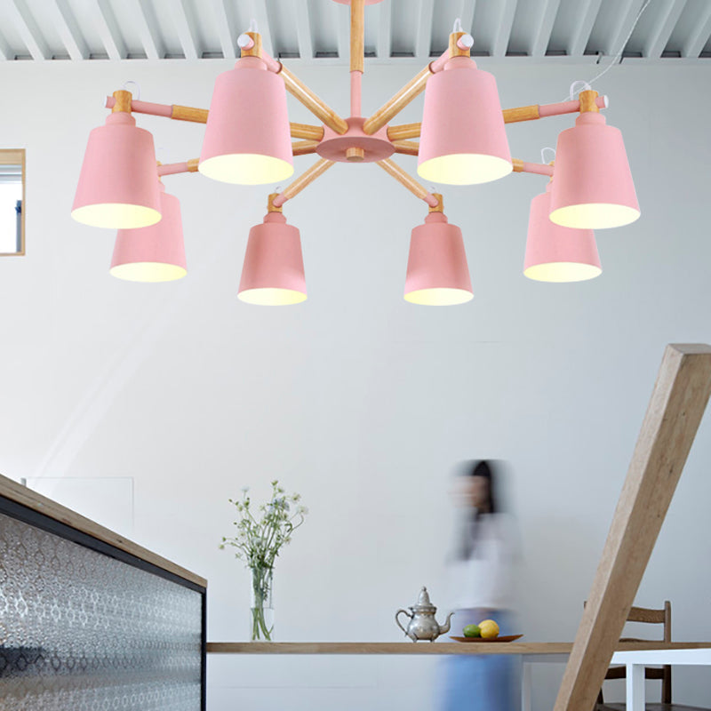 Metal Bucket Shade Chandelier 8 Lights Macaron Stylish Hanging Light for Boys Girls Bedroom Clearhalo 'Ceiling Lights' 'Chandeliers' Lighting' options 187389