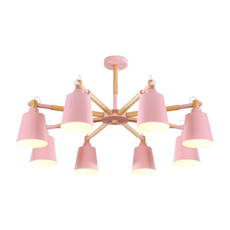Metal Bucket Shade Chandelier 8 Lights Macaron Stylish Hanging Light for Boys Girls Bedroom Clearhalo 'Ceiling Lights' 'Chandeliers' Lighting' options 187391