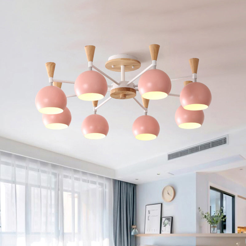 Macaron Nordic Orb Hanging Pendant 8 Bulbs Metal Chandelier Light for Nursing Room Clearhalo 'Ceiling Lights' 'Chandeliers' Lighting' options 187396