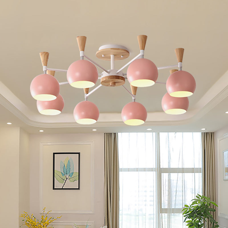 Macaron Nordic Orb Hanging Pendant 8 Bulbs Metal Chandelier Light for Nursing Room Clearhalo 'Ceiling Lights' 'Chandeliers' Lighting' options 187397