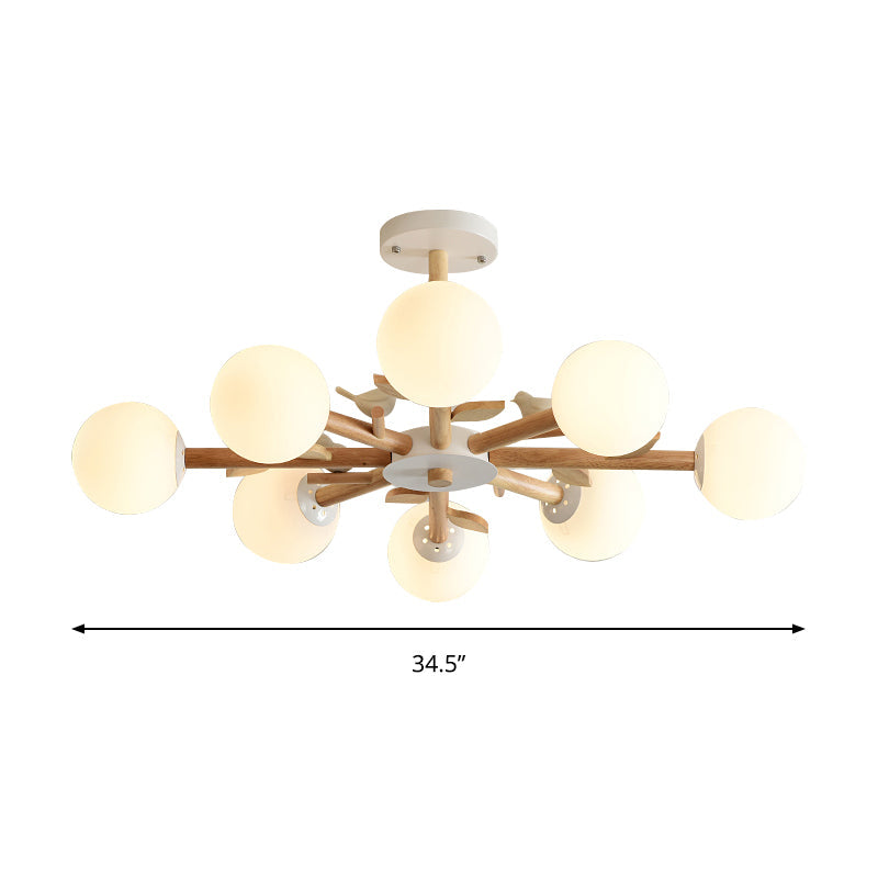 Orb Shade Bedroom Chandelier with Bird Wood Glass Japanese Style Hanging Light in White Clearhalo 'Carpenter Chandeliers' 'Ceiling Lights' 'Chandeliers' 'Industrial' 'Modern Chandeliers' 'Modern' Lighting' 187838