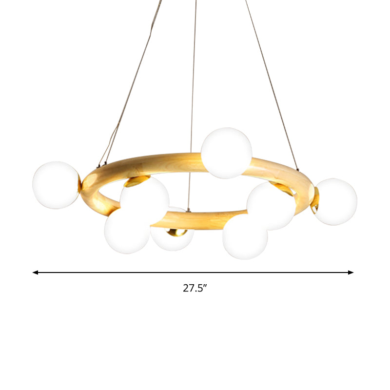 Wood Ring Suspension Light with Bubble Shade Japanese Style Pendant Light in Beige for Study Room Clearhalo 'Carpenter Chandeliers' 'Ceiling Lights' 'Chandeliers' 'Industrial' 'Modern Chandeliers' 'Modern' Lighting' 187871
