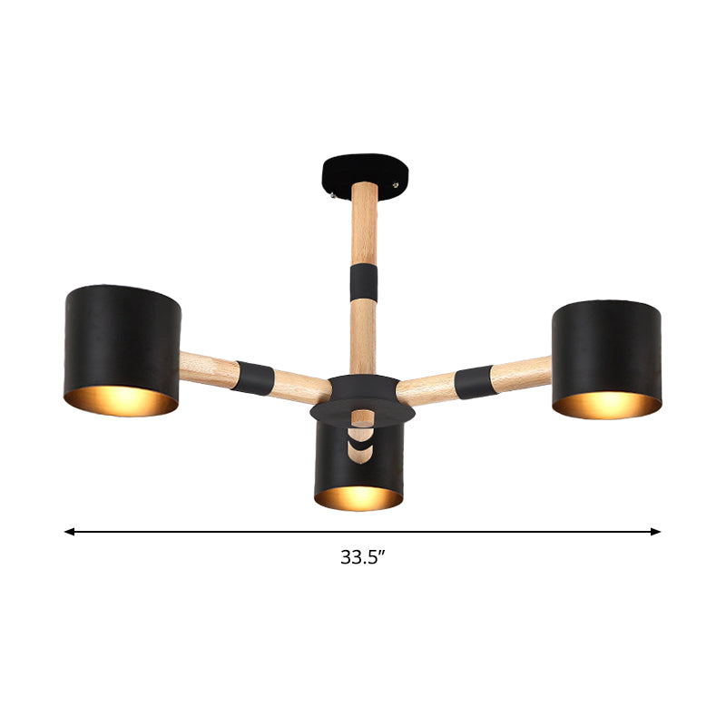 Cylinder Shade Boys Bedroom Chandelier Metal Wood Nordic Modern Hanging Light Clearhalo 'Ceiling Lights' 'Chandeliers' Lighting' options 187960