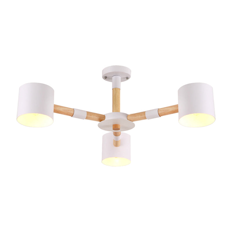 Cylinder Shade Boys Bedroom Chandelier Metal Wood Nordic Modern Hanging Light Clearhalo 'Ceiling Lights' 'Chandeliers' Lighting' options 187966