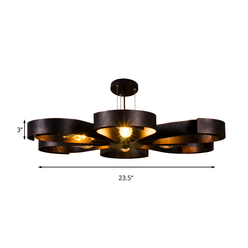 Bronze/Rust Flower Shaped Chandelier Lighting Farmhouse Metal 6-Light Living Room Pendant Light with Adjustable Cord Clearhalo 'Cast Iron' 'Ceiling Lights' 'Chandeliers' 'Industrial Chandeliers' 'Industrial' 'Metal' 'Middle Century Chandeliers' 'Rustic Chandeliers' 'Tiffany' Lighting' 188042