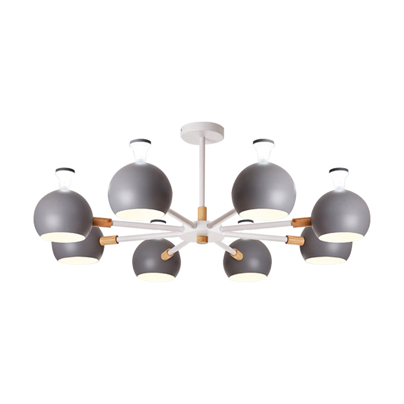 Wood Snowflake Hanging Light with Orb Shade 8-Bulb Macaron Chandelier for Kindergarten Clearhalo 'Ceiling Lights' 'Chandeliers' Lighting' options 188242
