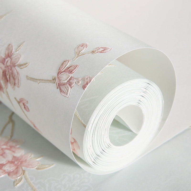 Illustration Blossoming Flower Wallpaper Non-Pasted Wall Art for Living Room, 57.1 sq ft. Clearhalo 'Country wall decor' 'Rustic' 'Wallpaper' Wall Decor' 1883283