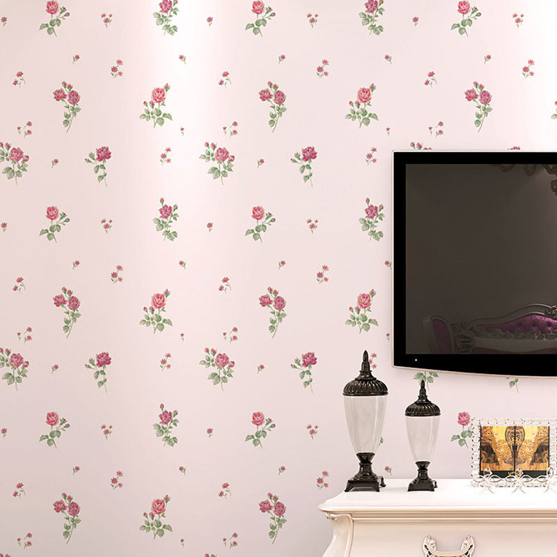 Dense Flower Pattern Wallpaper in Soft Color, Minimalist Wall Art for Guest Room Pink Clearhalo 'Country wall decor' 'Rustic' 'Wallpaper' Wall Decor' 1883303
