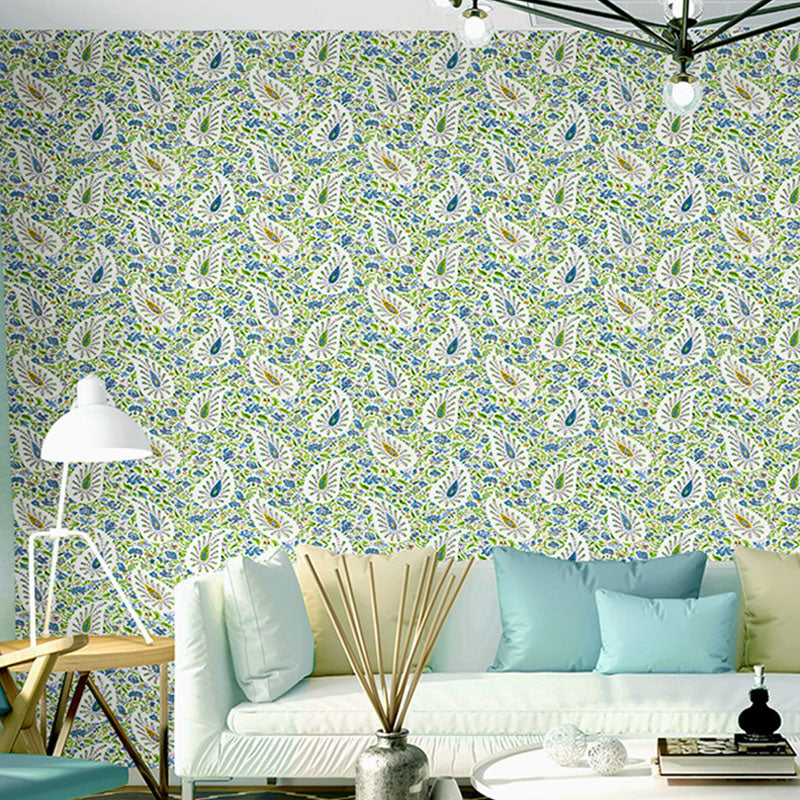 Illustration Mimosa Wallpaper Roll for Living Room in Neutral Color, 33-foot x 20.5-inch Blue Clearhalo 'Country wall decor' 'Rustic' 'Wallpaper' Wall Decor' 1883334