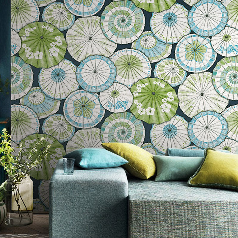 Stain-Resistant Umbrella Wall Art Non-Woven Fabric Countryside Wallpaper for Home Decoration, 33'L x 20.5