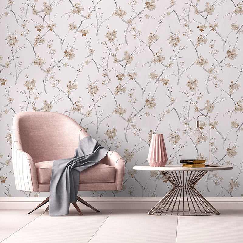 Flowers Wallpaper Roll in Neutral Color Non-Woven Fabric Wall Covering Wall Art for Home Decor, 33' x 20.5" Light Pink Clearhalo 'Country wall decor' 'Rustic' 'Wallpaper' Wall Decor' 1883405
