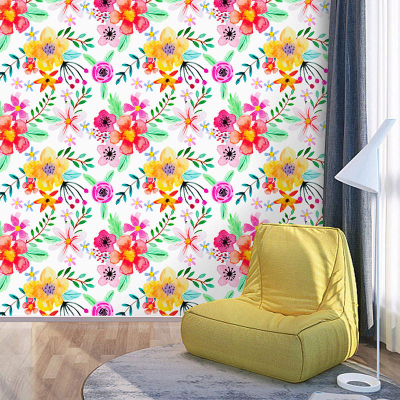 Stain-Resistant Blossoms Wall Art Plaster Minimalist Wallpaper Roll for Girl's Bedroom Clearhalo 'Country wall decor' 'Rustic' 'Wallpaper' Wall Decor' 1883454
