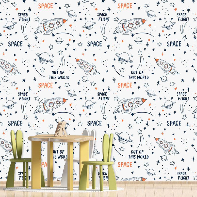 Stain-Resistant Cartoon Rocket Wallpaper 29.1 sq ft. Minimalist Children's Bedroom Wall Art for Kid's Bedroom Decoration Clearhalo 'Wall Decor' 'Wallpaper' 1883543